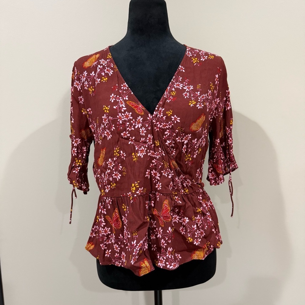 Madewell Butterfly Sanctuary Tie-Sleeve Wrap Top